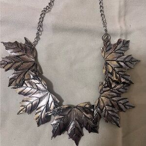 Silver Tone Leaf Necklace